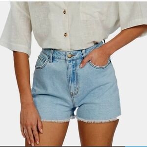 Billabong‎ Womens Denim Shorts Fringe Hem High Waist Light Wash Size 29